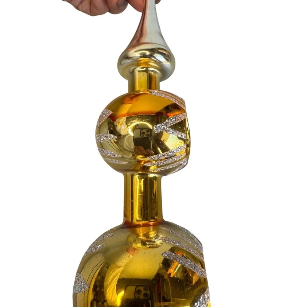 Vintage Larissa West Germany Double Indented Reflector Glass Tree Topper 13" Box - Picture 13 of 16